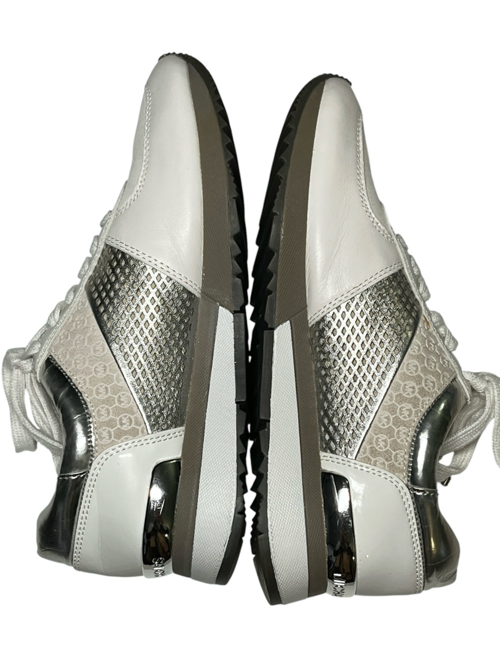 NWOT MICHAEL KORS Allie Trainer Sneakers White Silver Suede Leather Upper 6.5 - Picture 5 of 14